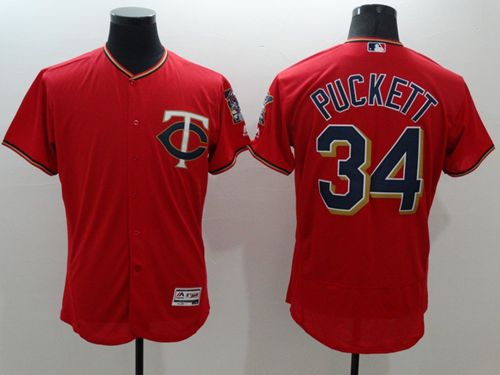 Twins #34 Kirby Puckett Red Flexbase Authentic Collection Stitched MLB Jersey - Click Image to Close